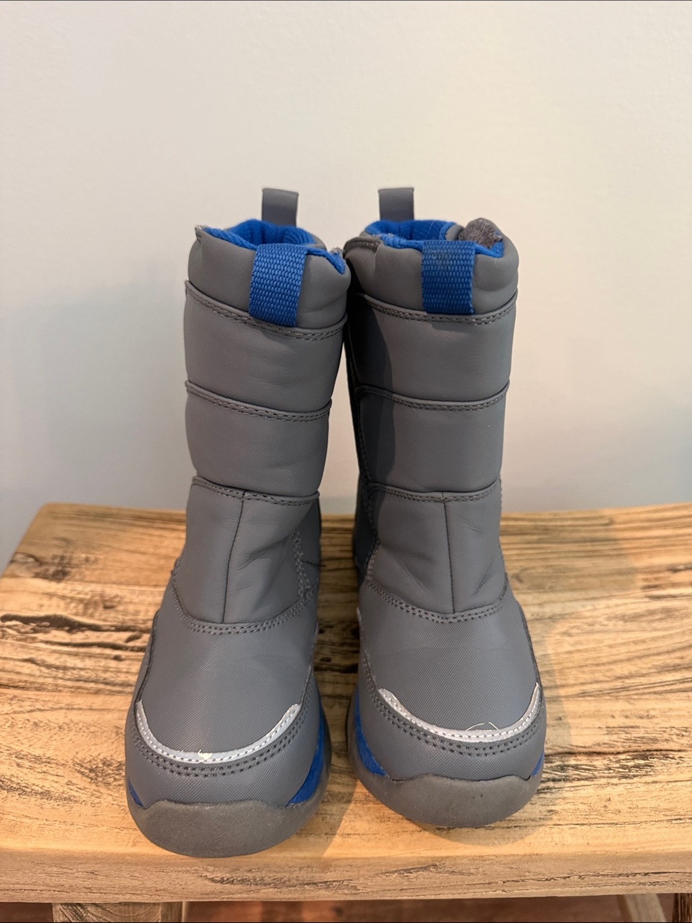 Kids Lands’ End Snow Flurry Grey and Blue Winter Boots - Padded Slip-On Style